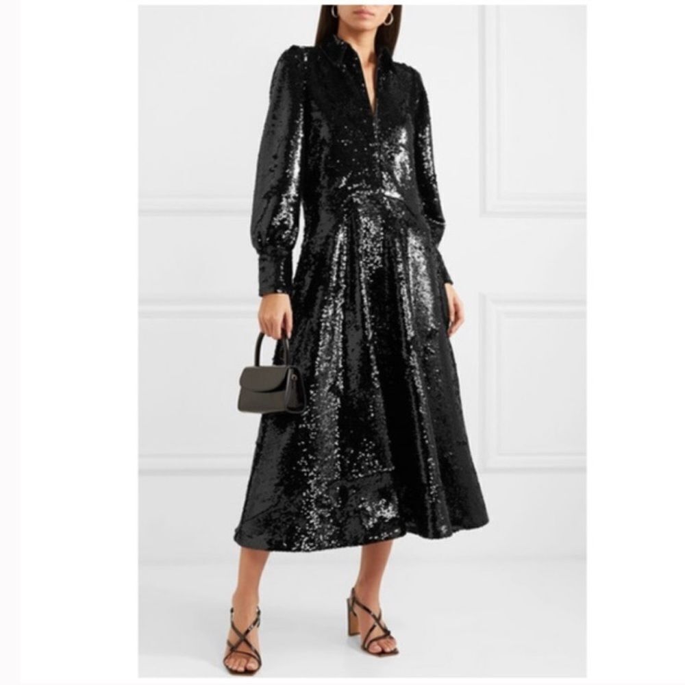 GANNI Sonora Sequined Midi Dress Black , Black, FR38 / 6 US